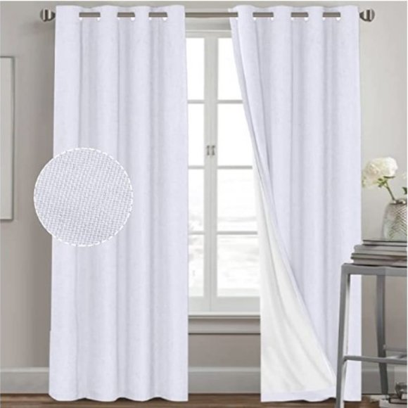 52 x 108 Linen Textured White Blackout Curtains - Picture 1 of 7